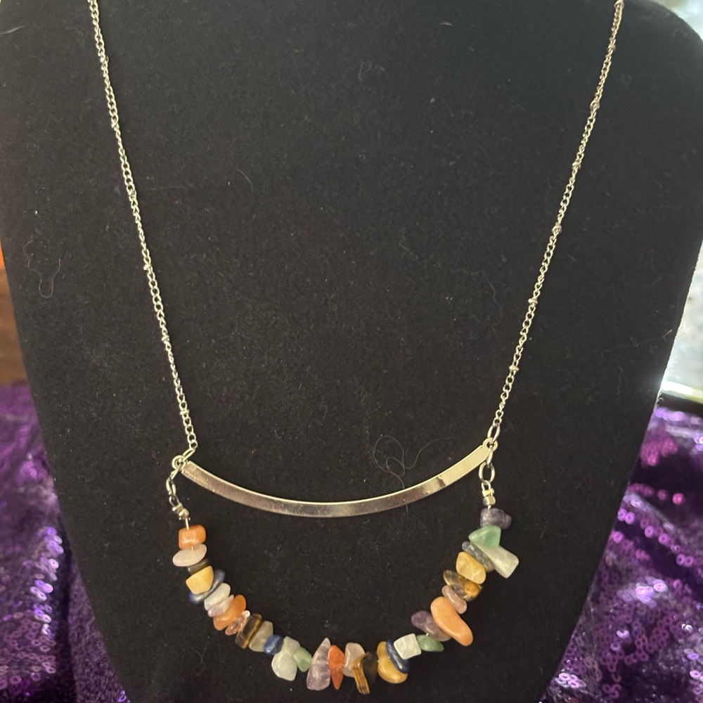 Paparazzi Bar Necklace with Multicolor Stone Chips Earrings, Ring and Bracelet - Picture 2 of 6